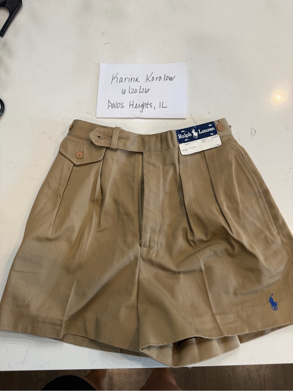 Ralph Lauren Pleated Khaki High-Waist Shorts with Belted Tab